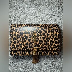 NWT Saint Laurent Calfskin Heart Leopard Small Kate Shoulder/Crossbody Bag